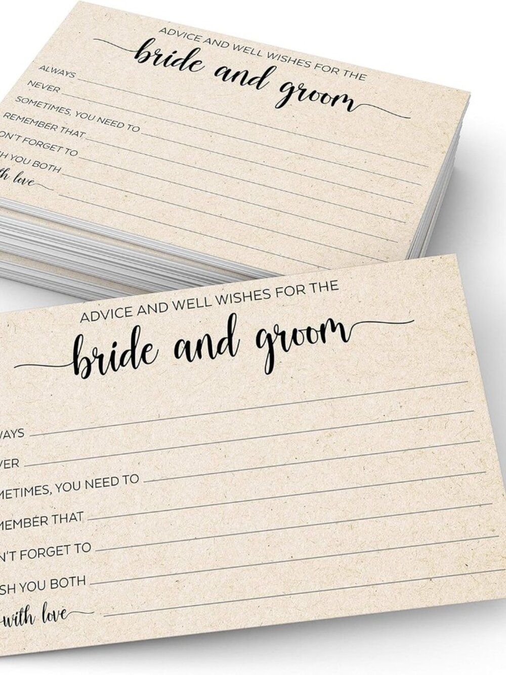 Bride and Groom Advice Cards, 4x6, Set of 50, Tan